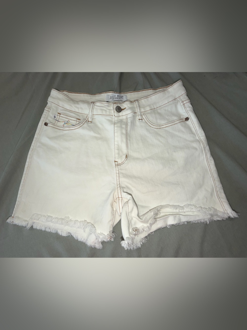 Judy Blue Cream Frayed Hem Denim Shorts